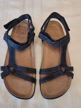 Earth ORIGINS Women's Black Comfort Strappy Leather Sandals Size 11M Worn Twice
